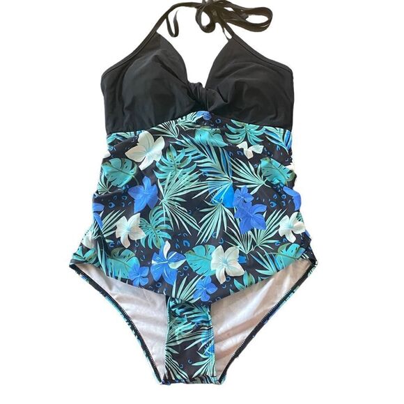 Maacie NWT bathing suits size Large tie up back jungle black - Picture 1 of 8